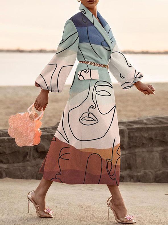 Women's Coats Lapel Printed Temperament Long Woolen Coat - Coats & Jackets - INS | Online Fashion Free Shipping Clothing, Dresses, Tops, Shoes - 15/09/2021 - COA2109161154 - Coats & Jackets