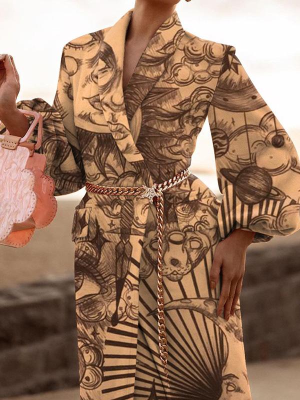 Women's Coats Lapel Printed Temperament Long Woolen Coat - Coats & Jackets - INS | Online Fashion Free Shipping Clothing, Dresses, Tops, Shoes - 15/09/2021 - COA2109161154 - Coats & Jackets