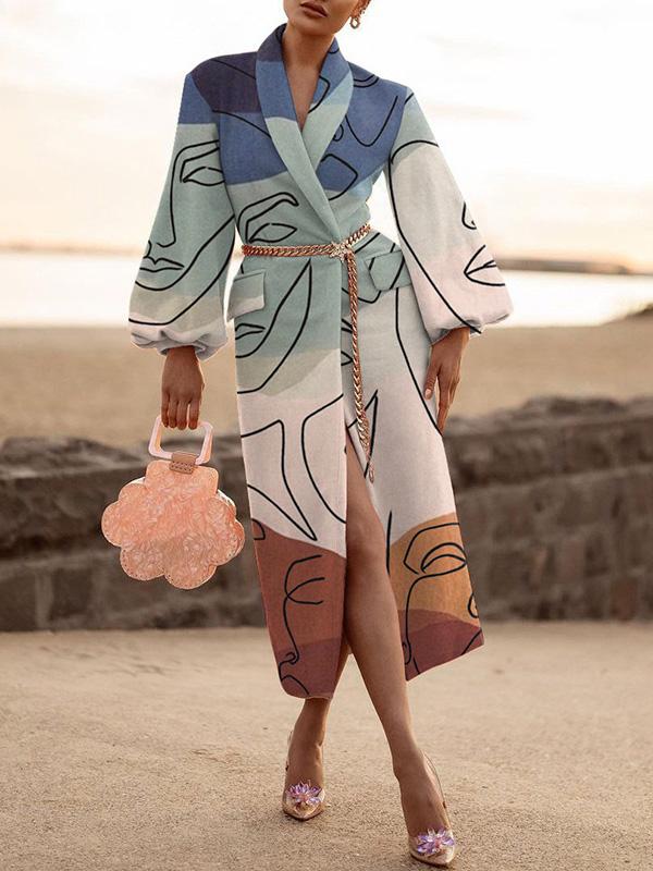 Women's Coats Lapel Printed Temperament Long Woolen Coat - Coats & Jackets - INS | Online Fashion Free Shipping Clothing, Dresses, Tops, Shoes - 15/09/2021 - COA2109161154 - Coats & Jackets