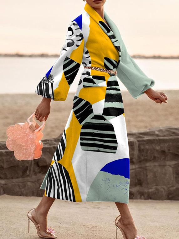 Women's Coats Lapel Printed Temperament Long Woolen Coat - Coats & Jackets - INS | Online Fashion Free Shipping Clothing, Dresses, Tops, Shoes - 15/09/2021 - COA2109161154 - Coats & Jackets
