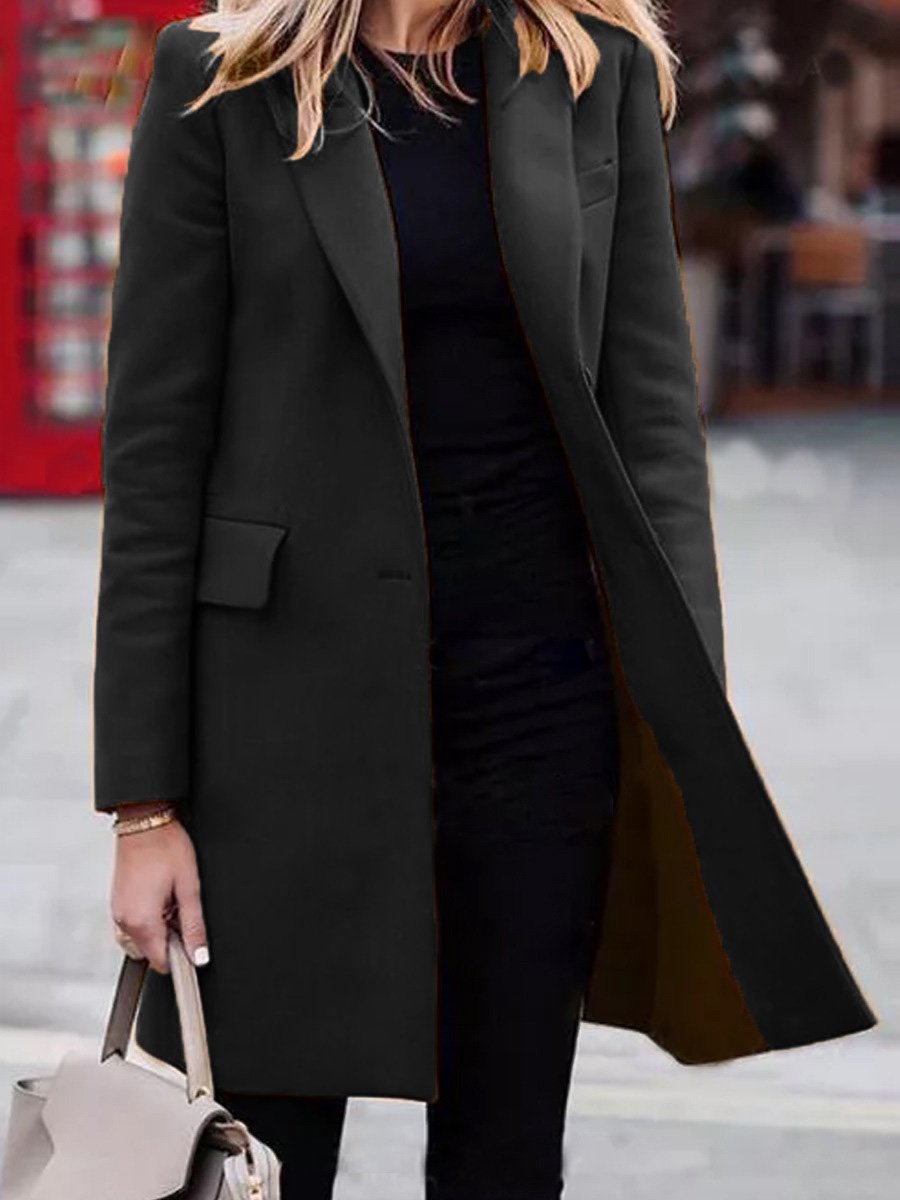 Women's Coats Lapel Solid Long Sleeve Mid-Length Woolen Coat - Coats & Jackets - Instastyled | Online Fashion Free Shipping Clothing, Dresses, Tops, Shoes - 03/12/2021 - 40-50 - COA2112031340