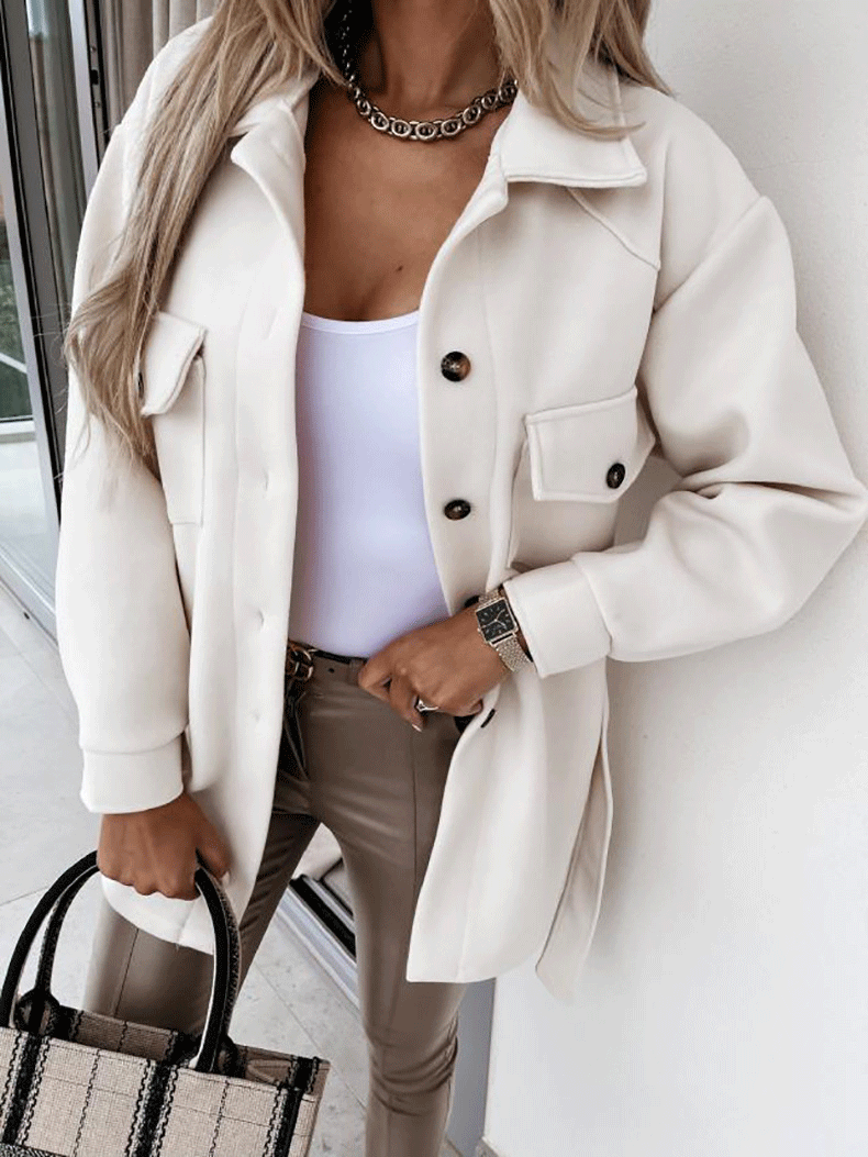 Women's Coats Long Sleeve Solid Lapel Button Belted Woolen Coat - Coats & Jackets - INS | Online Fashion Free Shipping Clothing, Dresses, Tops, Shoes - 29/09/2021 - 30-40 - COA2109291173