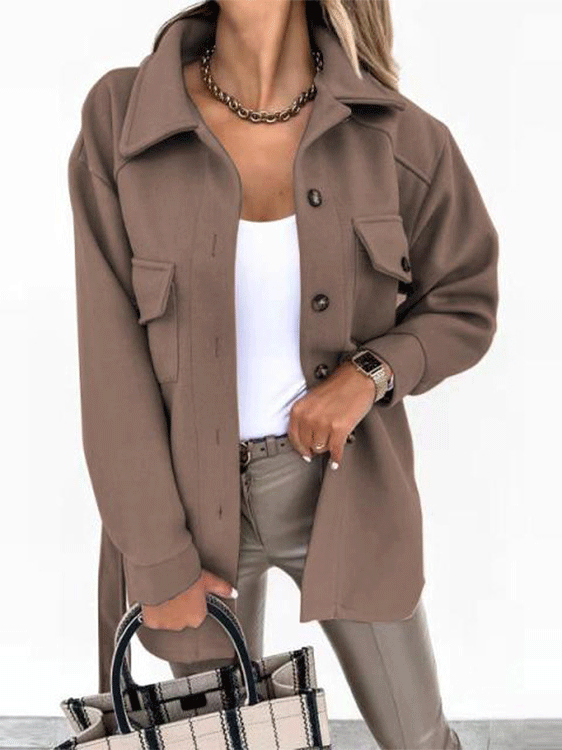 Women's Coats Long Sleeve Solid Lapel Button Belted Woolen Coat - Coats & Jackets - INS | Online Fashion Free Shipping Clothing, Dresses, Tops, Shoes - 29/09/2021 - 30-40 - COA2109291173