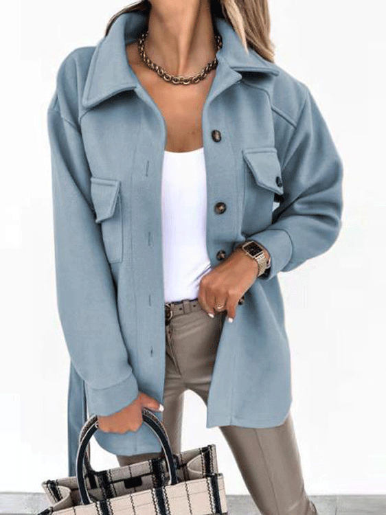 Women's Coats Long Sleeve Solid Lapel Button Belted Woolen Coat - Coats & Jackets - INS | Online Fashion Free Shipping Clothing, Dresses, Tops, Shoes - 29/09/2021 - 30-40 - COA2109291173