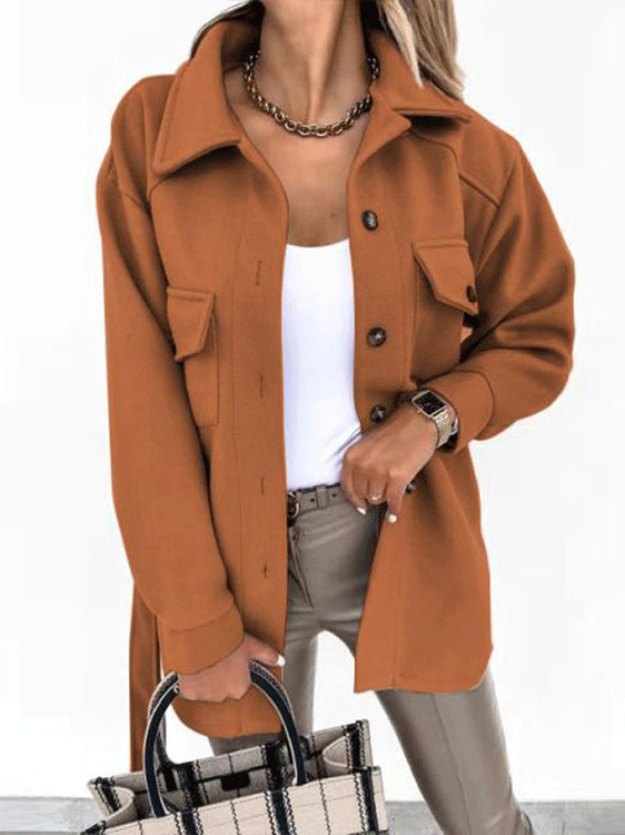 Women's Coats Long Sleeve Solid Lapel Button Belted Woolen Coat - Coats & Jackets - INS | Online Fashion Free Shipping Clothing, Dresses, Tops, Shoes - 29/09/2021 - 30-40 - COA2109291173