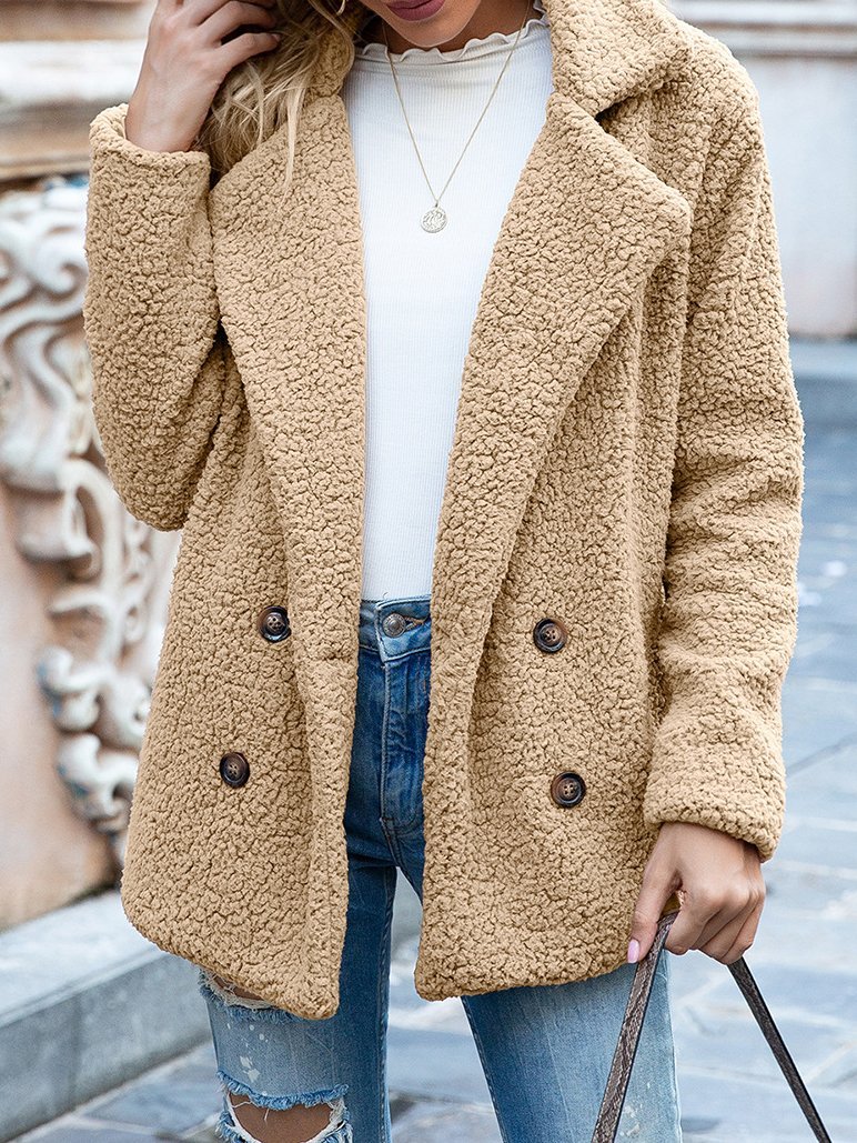 Women's Coats Loose Lapel Button Long Sleeve Fleece Coat - Coats & Jackets - INS | Online Fashion Free Shipping Clothing, Dresses, Tops, Shoes - 23/11/2021 - 30-40 - COA2111231327
