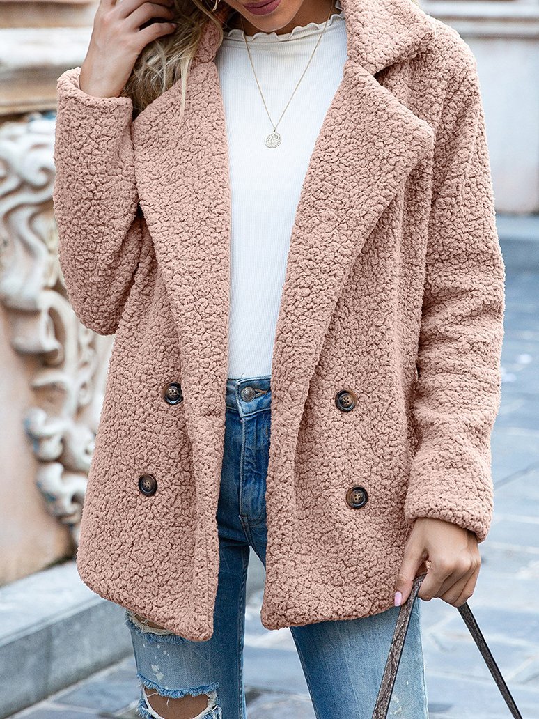 Women's Coats Loose Lapel Button Long Sleeve Fleece Coat - Coats & Jackets - INS | Online Fashion Free Shipping Clothing, Dresses, Tops, Shoes - 23/11/2021 - 30-40 - COA2111231327