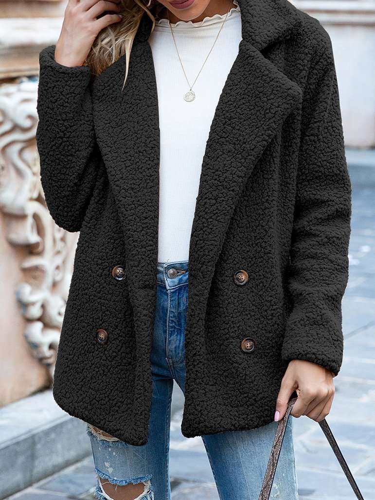 Women's Coats Loose Lapel Button Long Sleeve Fleece Coat - Coats & Jackets - INS | Online Fashion Free Shipping Clothing, Dresses, Tops, Shoes - 23/11/2021 - 30-40 - COA2111231327