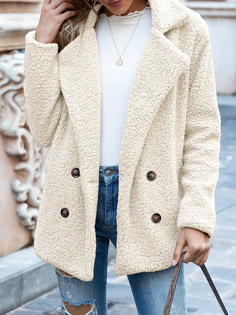 Women's Coats Loose Lapel Button Long Sleeve Fleece Coat - Coats & Jackets - INS | Online Fashion Free Shipping Clothing, Dresses, Tops, Shoes - 23/11/2021 - 30-40 - COA2111231327