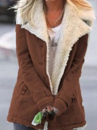 Women's Coats Plush Long Sleeve Lapel Warm Cotton Coat - Coats & Jackets - INS | Online Fashion Free Shipping Clothing, Dresses, Tops, Shoes - 20/10/2021 - 30-40 - COA2110201235
