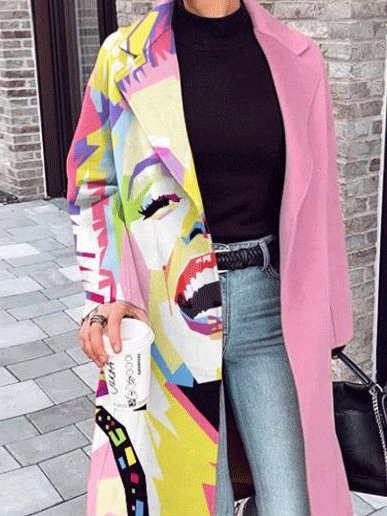 Women's Coats Printed Stitching Lapel Long Woolen Coat - Coats & Jackets - INS | Online Fashion Free Shipping Clothing, Dresses, Tops, Shoes - 28/09/2021 - COA2109281170 - Coats & Jackets