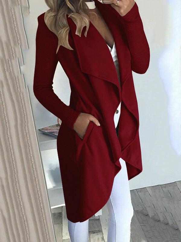 Women's Coats Solid Lapel Pocket Slim Mid-Length Coat - Coats & Jackets - Instastyled | Online Fashion Free Shipping Clothing, Dresses, Tops, Shoes - 15/12/2021 - COA2112151367 - Coats