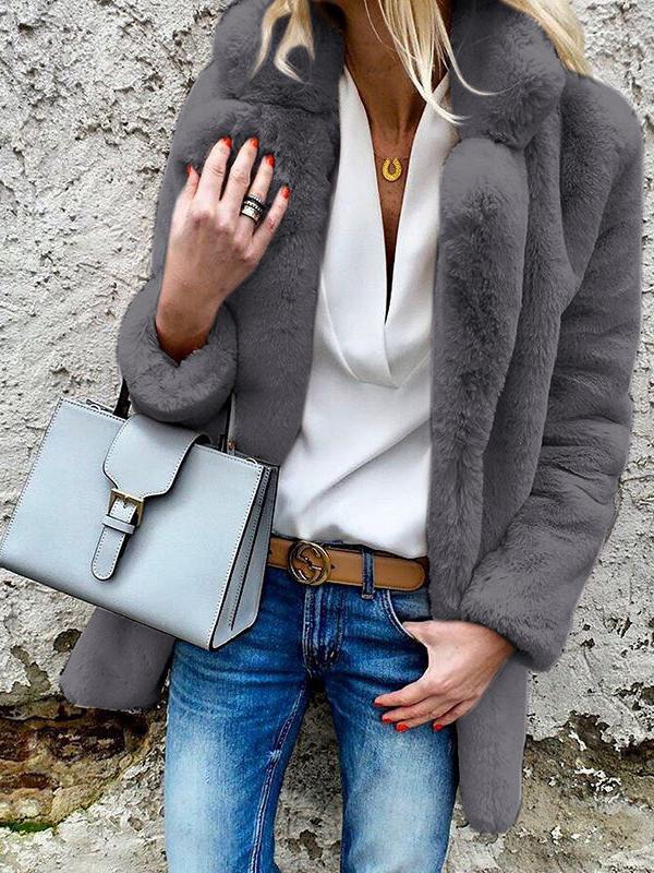 Women's Coats Solid Long Sleeve Lapel Fleece Coat - Coats & Jackets - INS | Online Fashion Free Shipping Clothing, Dresses, Tops, Shoes - 27/10/2021 - 30-40 - COA2110271259