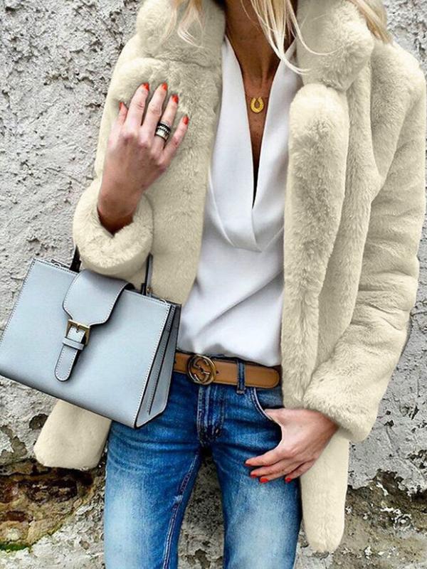 Women's Coats Solid Long Sleeve Lapel Fleece Coat - Coats & Jackets - INS | Online Fashion Free Shipping Clothing, Dresses, Tops, Shoes - 27/10/2021 - 30-40 - COA2110271259