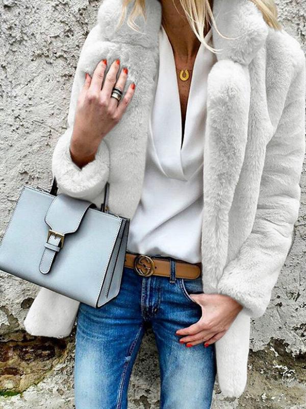 Women's Coats Solid Long Sleeve Lapel Fleece Coat - Coats & Jackets - INS | Online Fashion Free Shipping Clothing, Dresses, Tops, Shoes - 27/10/2021 - 30-40 - COA2110271259