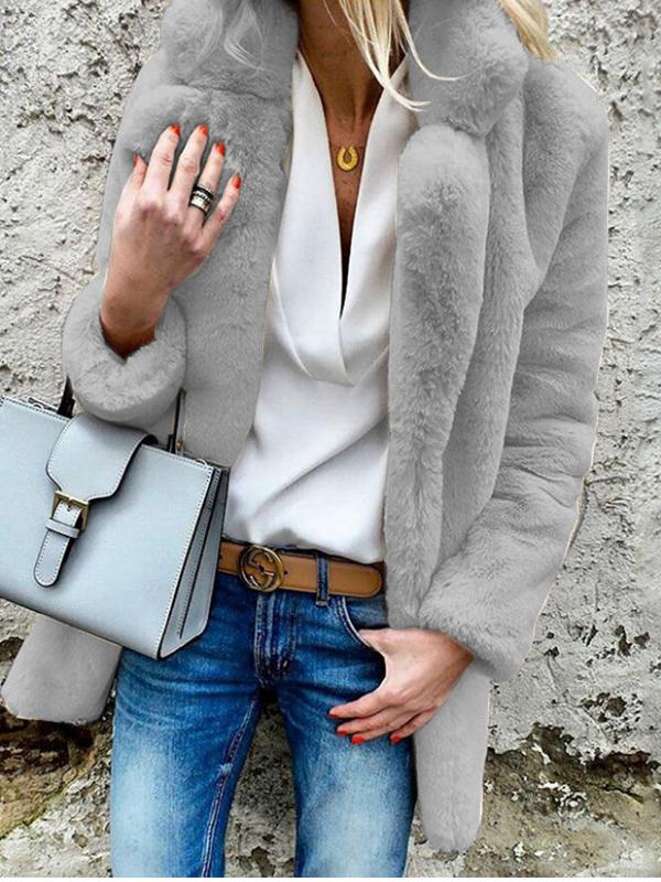 Women's Coats Solid Long Sleeve Lapel Fleece Coat - Coats & Jackets - INS | Online Fashion Free Shipping Clothing, Dresses, Tops, Shoes - 27/10/2021 - 30-40 - COA2110271259