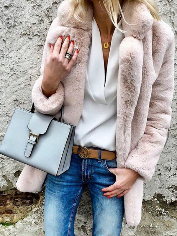 Women's Coats Solid Long Sleeve Lapel Fleece Coat - Coats & Jackets - INS | Online Fashion Free Shipping Clothing, Dresses, Tops, Shoes - 27/10/2021 - 30-40 - COA2110271259
