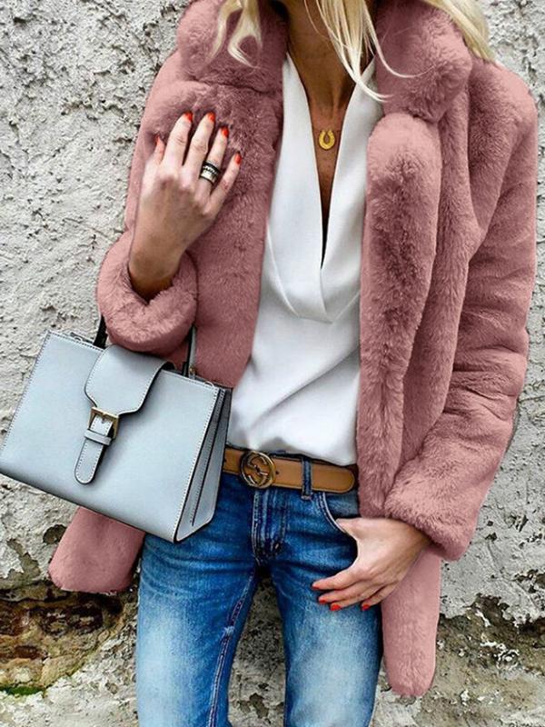 Women's Coats Solid Long Sleeve Lapel Fleece Coat - Coats & Jackets - INS | Online Fashion Free Shipping Clothing, Dresses, Tops, Shoes - 27/10/2021 - 30-40 - COA2110271259