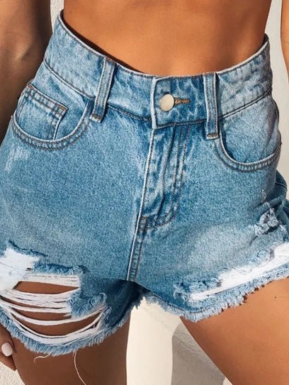 Women's Denim Shorts High Waist Single Breasted Ripped Denim Shorts - Denim Shorts - Instastyled | Online Fashion Free Shipping Clothing, Dresses, Tops, Shoes - 24/02/2022 - 30-40 - Bottoms