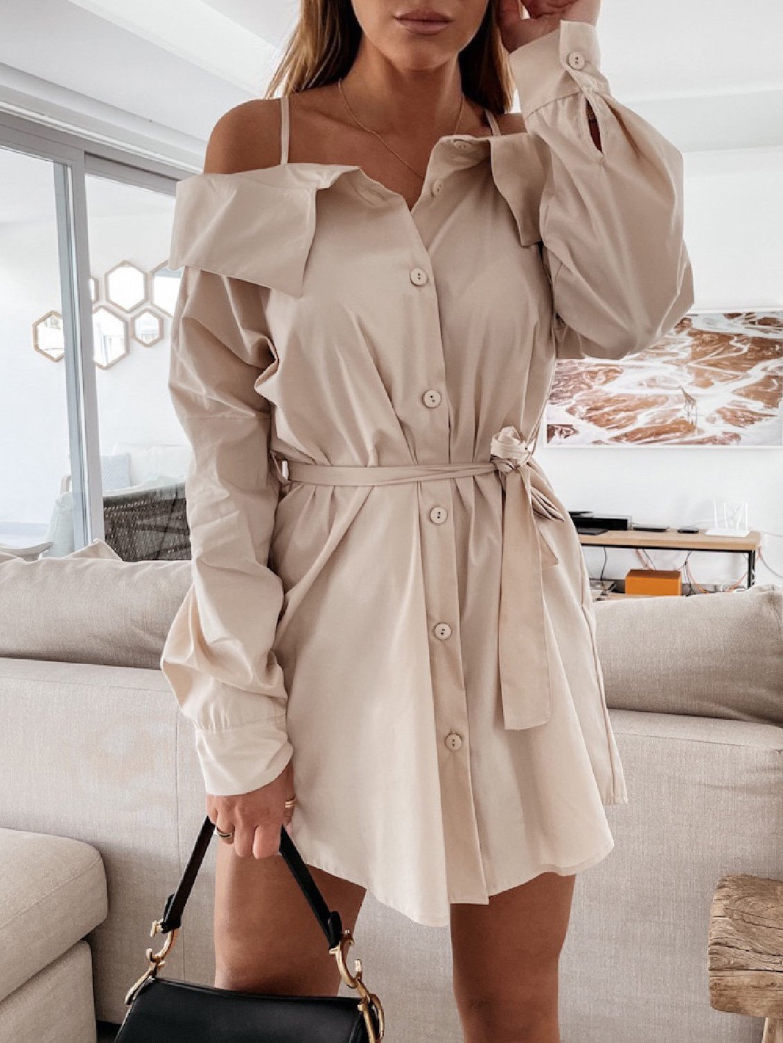 Women's Dresses Belted Strapless Belted Button Shirt Dress - Mini Dresses - INS | Online Fashion Free Shipping Clothing, Dresses, Tops, Shoes - 20-30 - 24/08/2021 - Category_Mini Dresses
