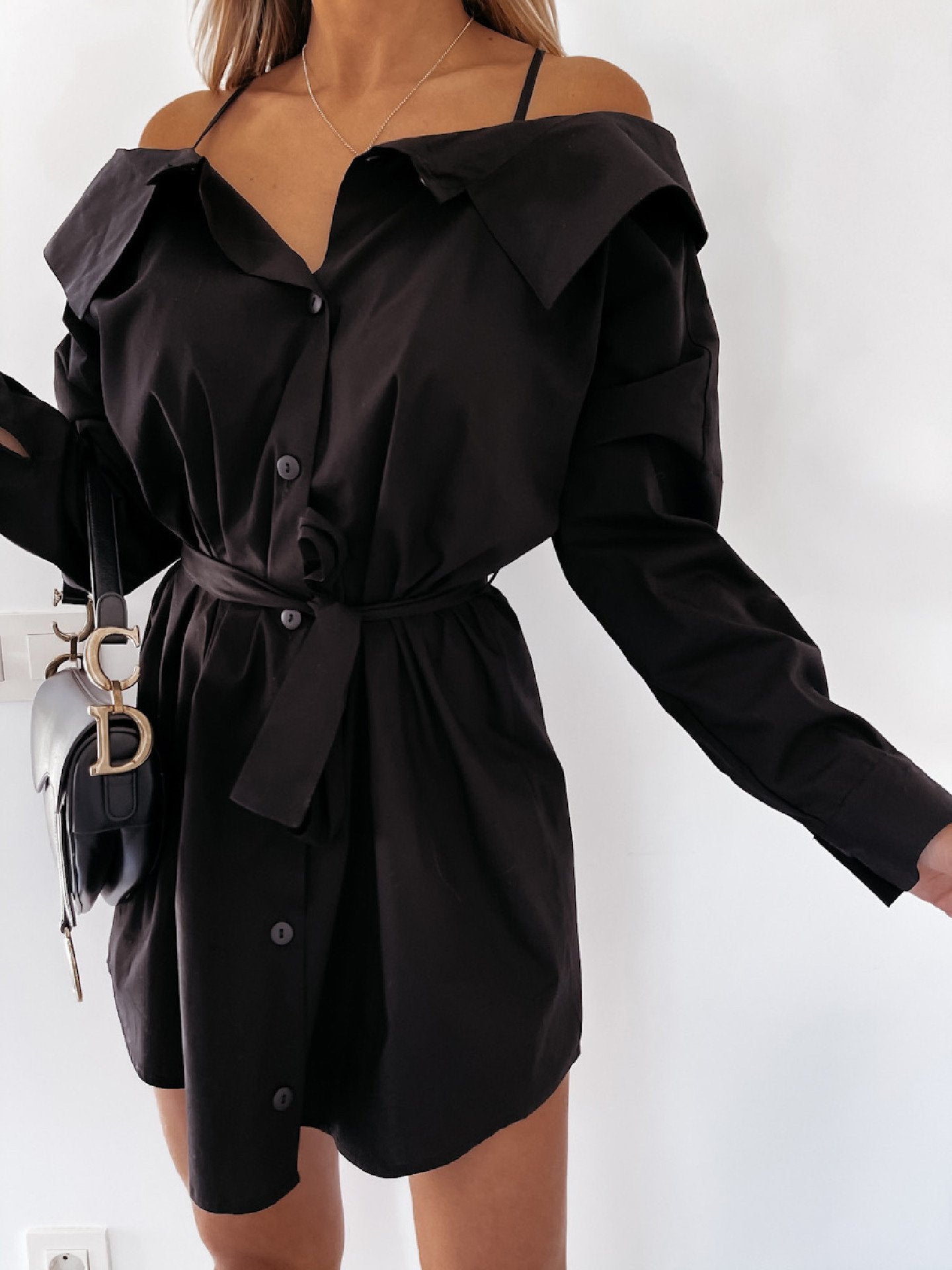 Women's Dresses Belted Strapless Belted Button Shirt Dress - Mini Dresses - INS | Online Fashion Free Shipping Clothing, Dresses, Tops, Shoes - 20-30 - 24/08/2021 - Category_Mini Dresses