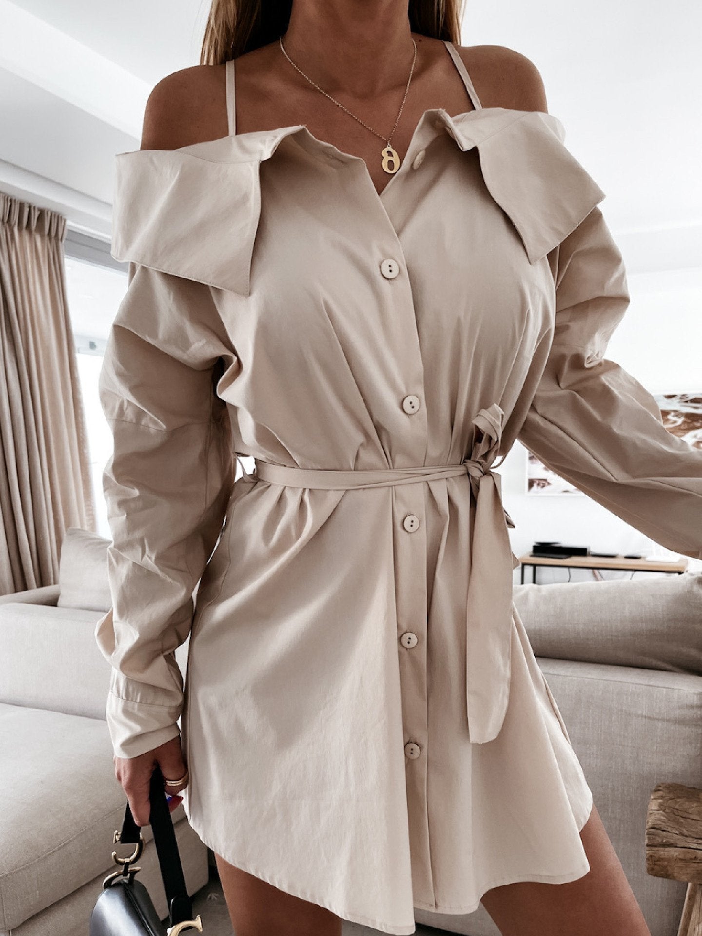 Women's Dresses Belted Strapless Belted Button Shirt Dress - Mini Dresses - INS | Online Fashion Free Shipping Clothing, Dresses, Tops, Shoes - 20-30 - 24/08/2021 - Category_Mini Dresses