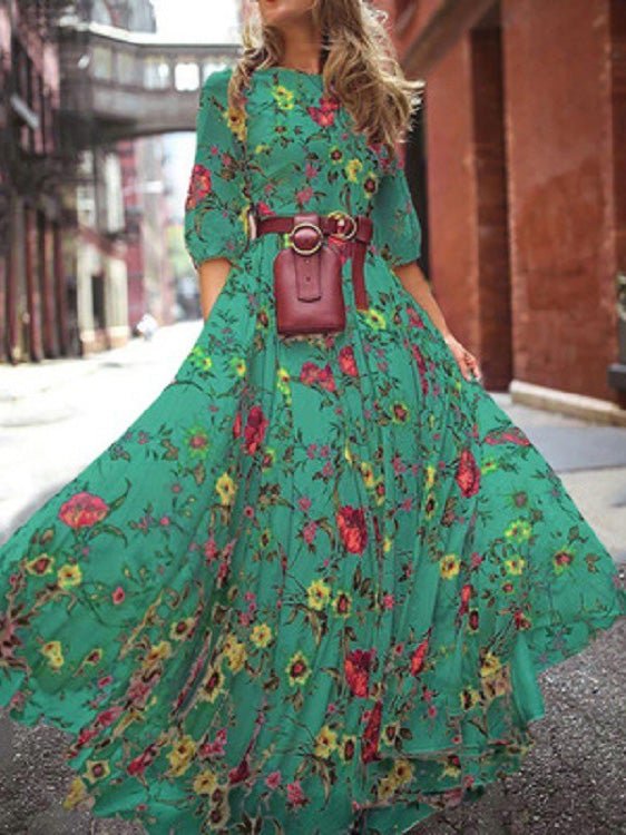 Women's Dresses Boho Print Mid-Sleeve Maxi Dress - Maxi Dresses - Instastyled | Online Fashion Free Shipping Clothing, Dresses, Tops, Shoes - 22/01/2022 - 30-40 - color-blue