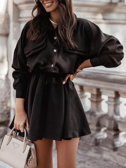 Women's Dresses Casual Belted Long Sleeve Shirt Dress - Mini Dresses - Instastyled | Online Fashion Free Shipping Clothing, Dresses, Tops, Shoes - 05/01/2022 - 40-50 - color-apricot
