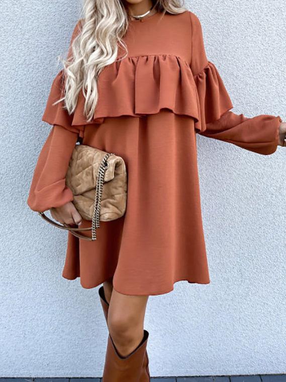 Women's Dresses Casual Solid Ruffled Long Sleeve Dress - Mini Dresses - Instastyled | Online Fashion Free Shipping Clothing, Dresses, Tops, Shoes - 10/12/2021 - 30-40 - Casual Dresses