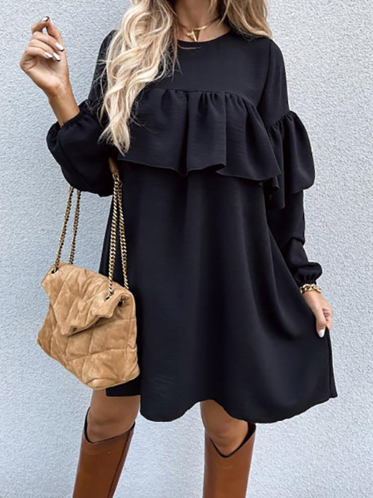 Women's Dresses Casual Solid Ruffled Long Sleeve Dress - Mini Dresses - Instastyled | Online Fashion Free Shipping Clothing, Dresses, Tops, Shoes - 10/12/2021 - 30-40 - Casual Dresses