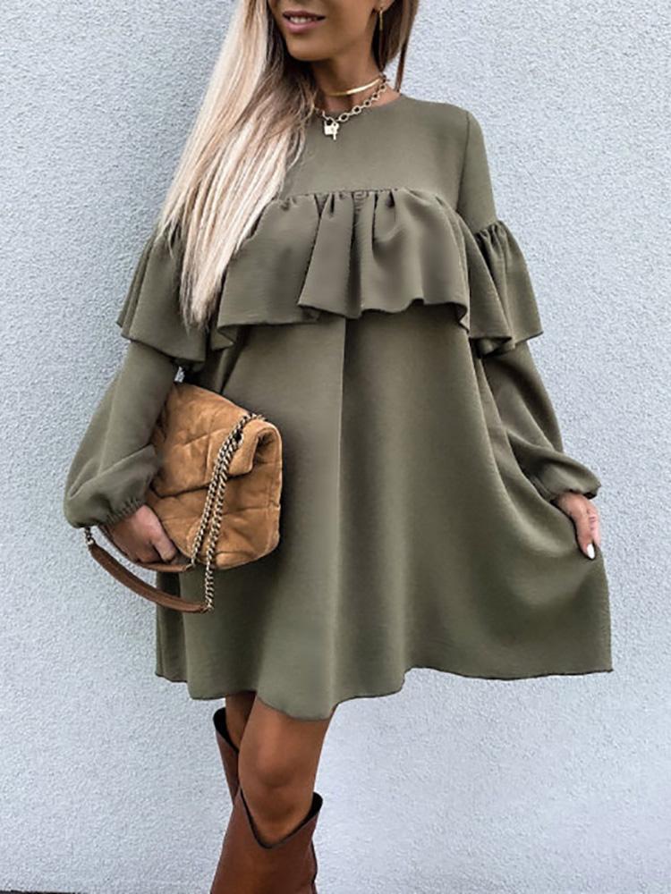 Women's Dresses Casual Solid Ruffled Long Sleeve Dress - Mini Dresses - Instastyled | Online Fashion Free Shipping Clothing, Dresses, Tops, Shoes - 10/12/2021 - 30-40 - Casual Dresses