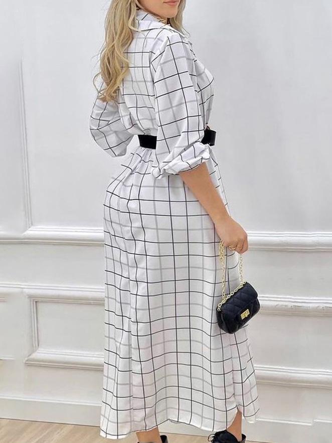 Women's Dresses Check Print Button Long Sleeve Shirt Dress - Midi Dresses - INS | Online Fashion Free Shipping Clothing, Dresses, Tops, Shoes - 30-40 - 30/08/2021 - Category_Midi Dresses