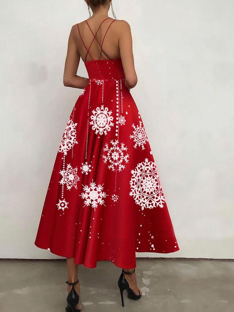 Women's Dresses Christmas Print Halter Strap Maxi Dress - Maxi Dresses - INS | Online Fashion Free Shipping Clothing, Dresses, Tops, Shoes - 29/11/2021 - 40-50 - color-green