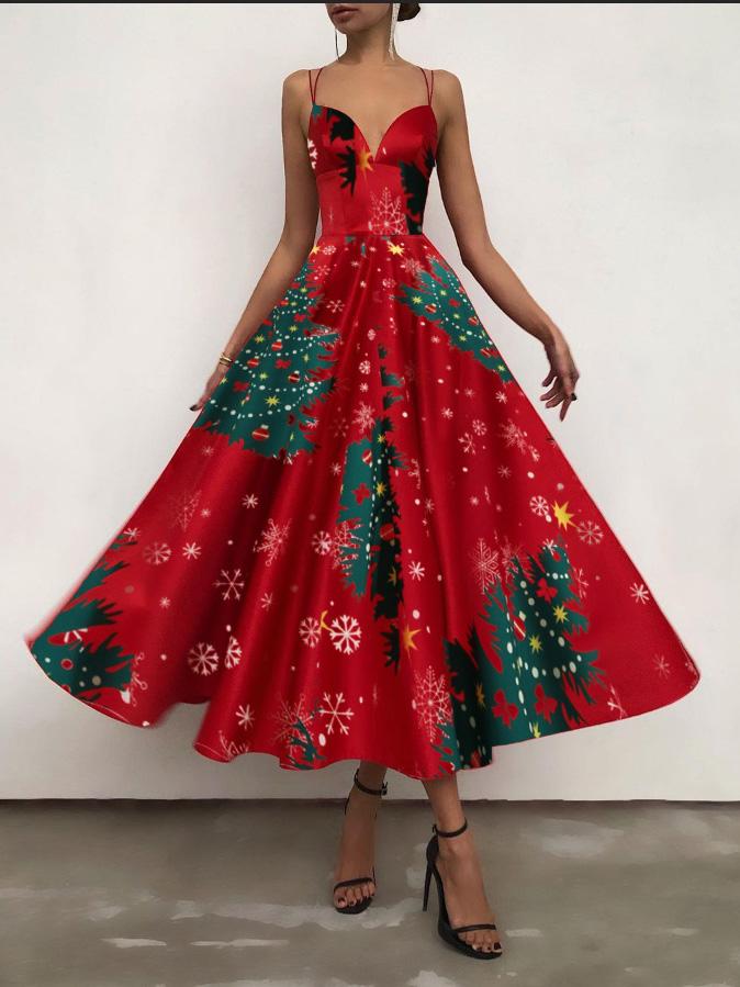 Women's Dresses Christmas Print Halter Strap Maxi Dress - Maxi Dresses - INS | Online Fashion Free Shipping Clothing, Dresses, Tops, Shoes - 29/11/2021 - 40-50 - color-green