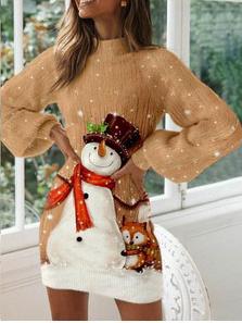 Women's Dresses Christmas Print Long Sleeve Slim Dress - Mini Dresses - INS | Online Fashion Free Shipping Clothing, Dresses, Tops, Shoes - 20/11/2021 - Color_Black - Color_Blue