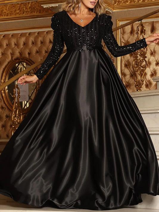 Women's Dresses Deep V Neck Long Sleeve Party Evening Dress - Maxi Dresses - INS | Online Fashion Free Shipping Clothing, Dresses, Tops, Shoes - 29/11/2021 - color-apricot - color-black