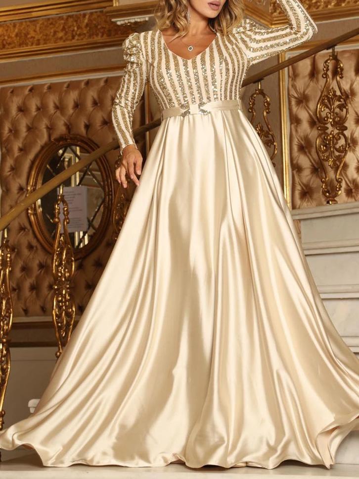 Women's Dresses Deep V Neck Long Sleeve Party Evening Dress - Maxi Dresses - INS | Online Fashion Free Shipping Clothing, Dresses, Tops, Shoes - 29/11/2021 - color-apricot - color-black