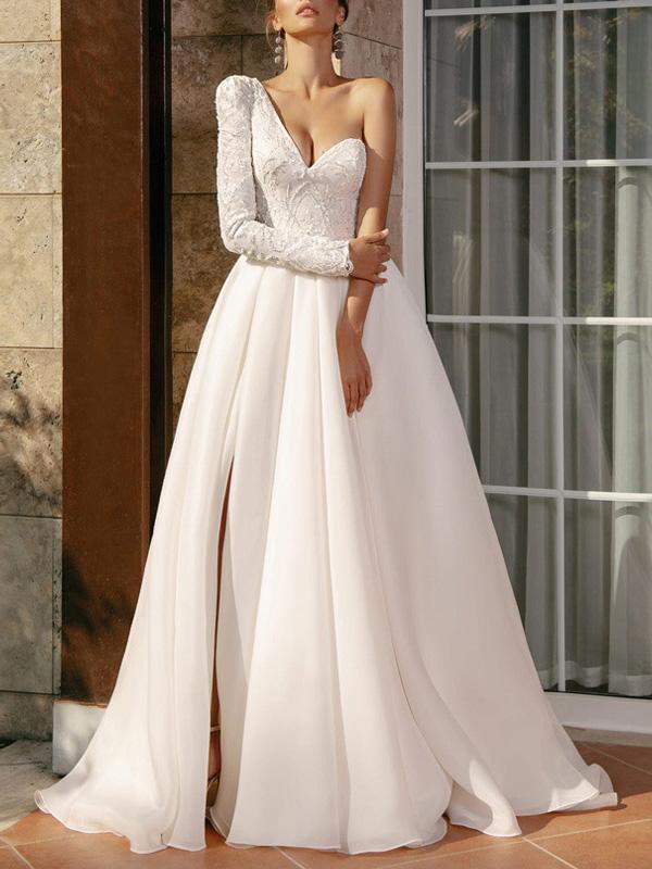 Women's Dresses Deep V-Neck One-Shoulder Slim-Fit Formal Dresses - Maxi Dresses - INS | Online Fashion Free Shipping Clothing, Dresses, Tops, Shoes - 29/11/2021 - color-white - Color_White