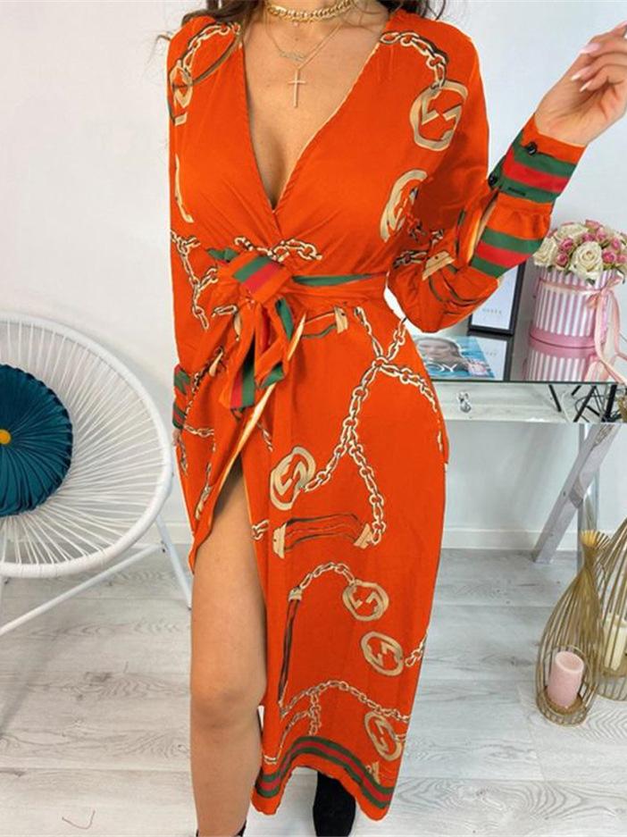Women's Dresses Deep V-Neck Printed Lace Long Sleeve Dress - Maxi Dresses - INS | Online Fashion Free Shipping Clothing, Dresses, Tops, Shoes - 14/09/2021 - 30-40 - Category_Maxi Dresses
