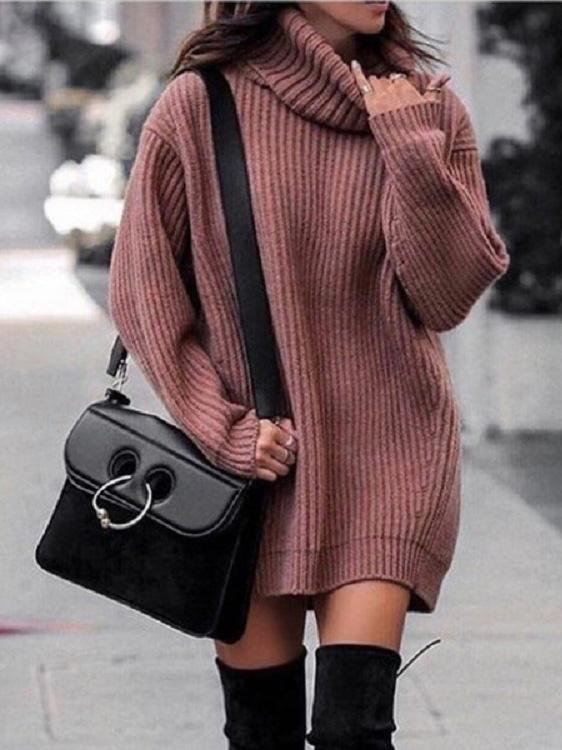 Women's Dresses Fashion High Neck Long Sleeve Sweater Dress - Mini Dresses - Instastyled | Online Fashion Free Shipping Clothing, Dresses, Tops, Shoes - 10/12/2021 - 40-50 - color-black
