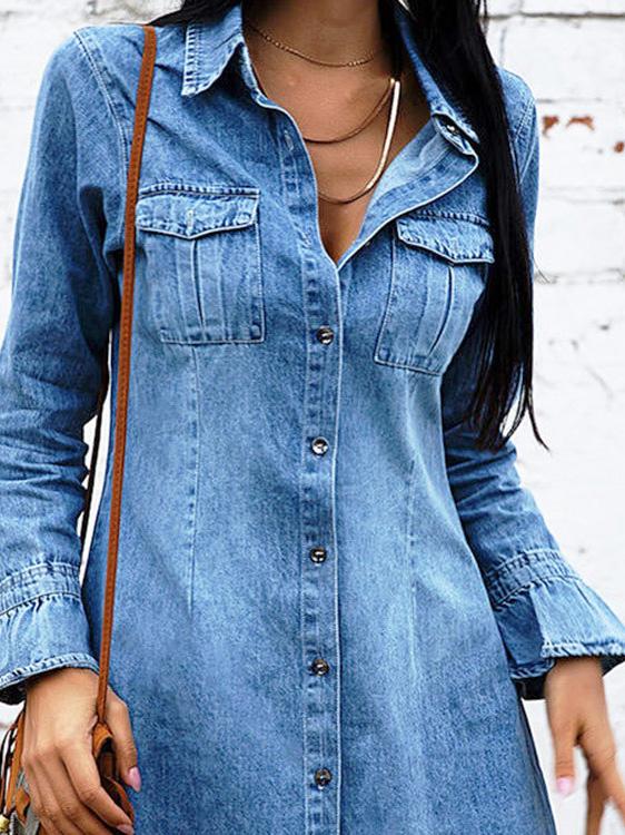 Women's Dresses Fashion Pocket Shirt Denim Dress - Mini Dresses - INS | Online Fashion Free Shipping Clothing, Dresses, Tops, Shoes - 18/09/2021 - 30-40 - Category_Mini Dresses