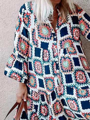 Women's Dresses Fashion Print Flare Sleeve Dress - Maxi Dresses - Instastyled | Online Fashion Free Shipping Clothing, Dresses, Tops, Shoes - 25/02/2022 - 40-50 - color-multi