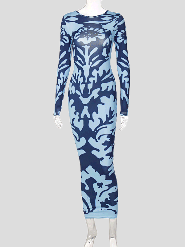 Women's Dresses Fashion Print Open Back Long Sleeve Dress - Maxi Dresses - Instastyled | Online Fashion Free Shipping Clothing, Dresses, Tops, Shoes - 10/01/2022 - 20-30 - Bodycon Dresses