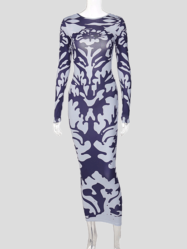 Women's Dresses Fashion Print Open Back Long Sleeve Dress - Maxi Dresses - Instastyled | Online Fashion Free Shipping Clothing, Dresses, Tops, Shoes - 10/01/2022 - 20-30 - Bodycon Dresses