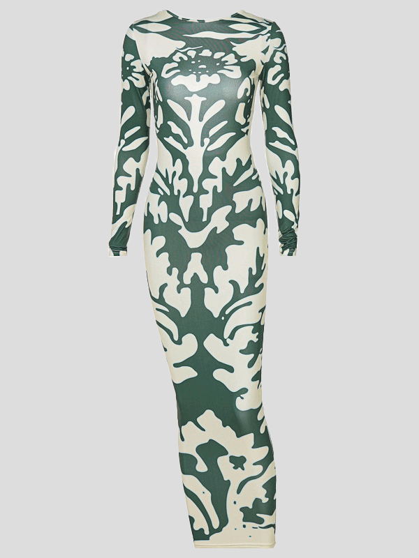 Women's Dresses Fashion Print Open Back Long Sleeve Dress - Maxi Dresses - Instastyled | Online Fashion Free Shipping Clothing, Dresses, Tops, Shoes - 10/01/2022 - 20-30 - Bodycon Dresses
