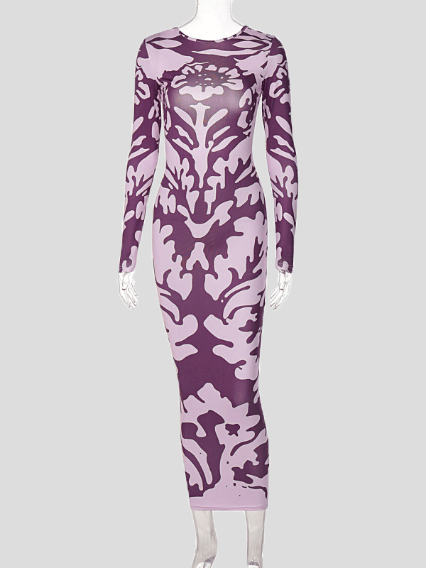 Women's Dresses Fashion Print Open Back Long Sleeve Dress - Maxi Dresses - Instastyled | Online Fashion Free Shipping Clothing, Dresses, Tops, Shoes - 10/01/2022 - 20-30 - Bodycon Dresses
