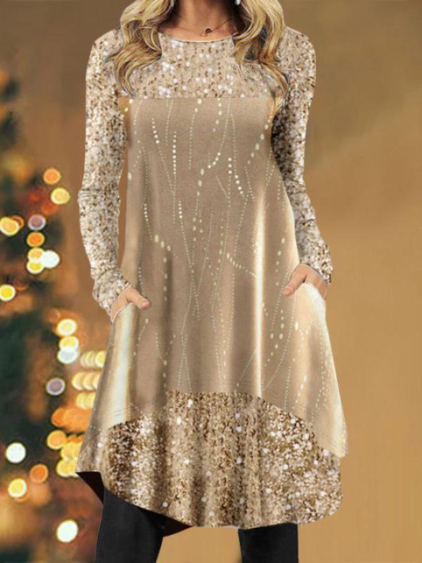 Women's Dresses Fashion Sequin Round Neck Long Sleeve Dress - Mini Dresses - Instastyled | Online Fashion Free Shipping Clothing, Dresses, Tops, Shoes - 03/12/2021 - 30-40 - Casual Dresses