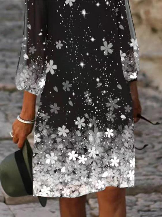 Women's Dresses Fashion V-Neck Floral Long Sleeve Dress - Midi Dresses - INS | Online Fashion Free Shipping Clothing, Dresses, Tops, Shoes - 20-30 - 23/09/2021 - Casual Dresses
