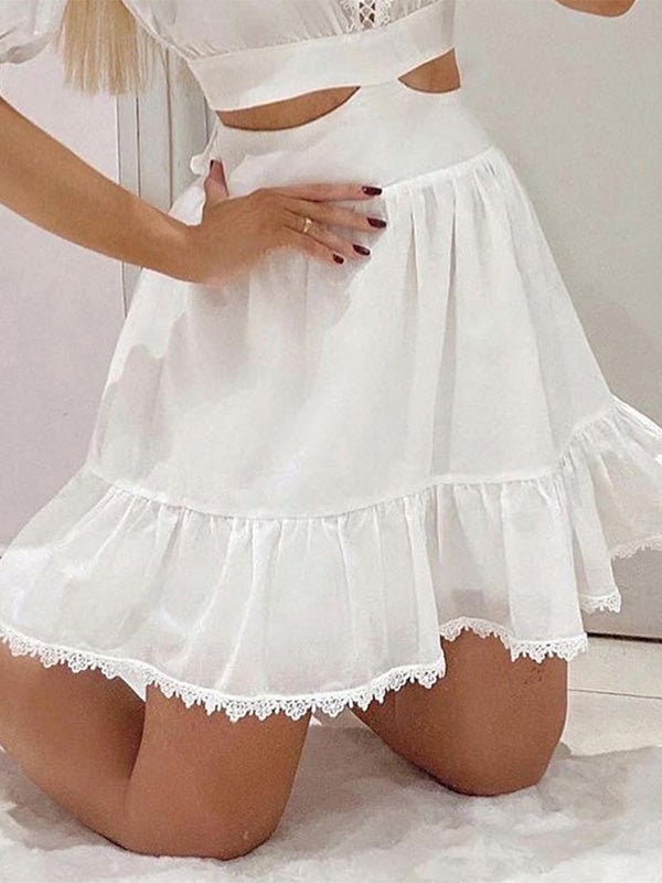 Women's Dresses Floral Print Lace Hollow Short Sleeve Dress - Mini Dresses - Instastyled | Online Fashion Free Shipping Clothing, Dresses, Tops, Shoes - 21/02/2022 - color-white - Color_White