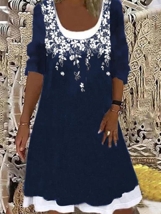 Women's Dresses Floral Printed Fake Two-Piece Long Sleeve Dress - Midi Dresses - INS | Online Fashion Free Shipping Clothing, Dresses, Tops, Shoes - 07/09/2021 - 20-30 - Category_Midi Dresses